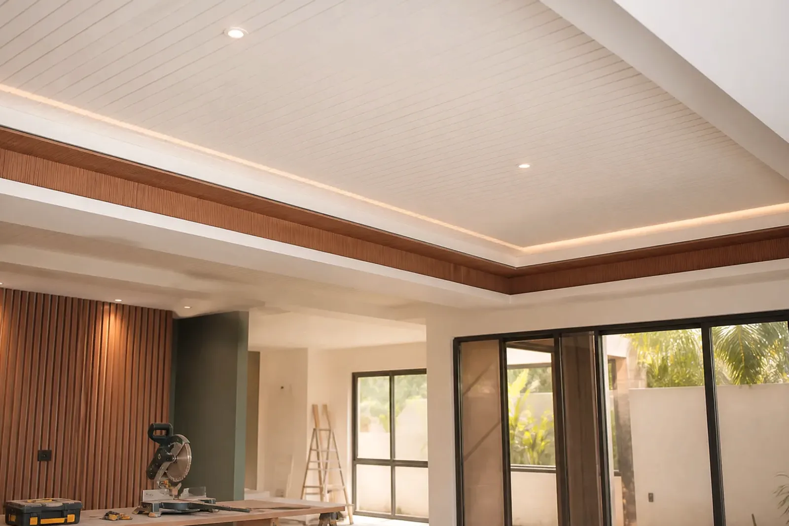 Interior con cielo falso en PVC y detalles de tabla yeso