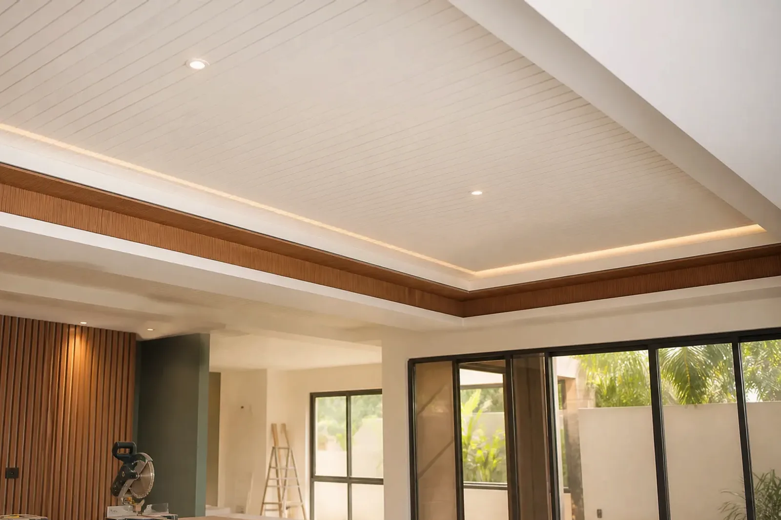 Interior con cielo falso en PVC y detalles de tabla yeso