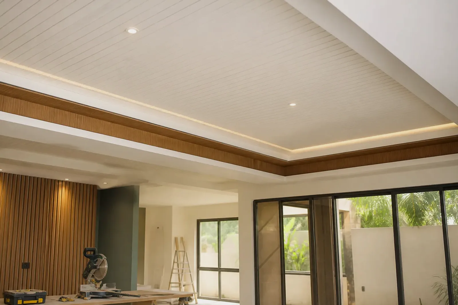 Interior con cielo falso en PVC y detalles de tabla yeso