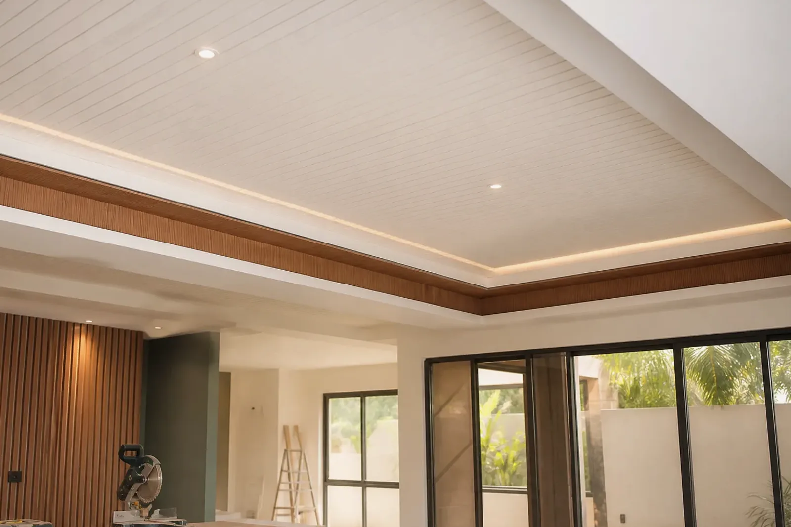 Interior con cielo falso en PVC y detalles de tabla yeso