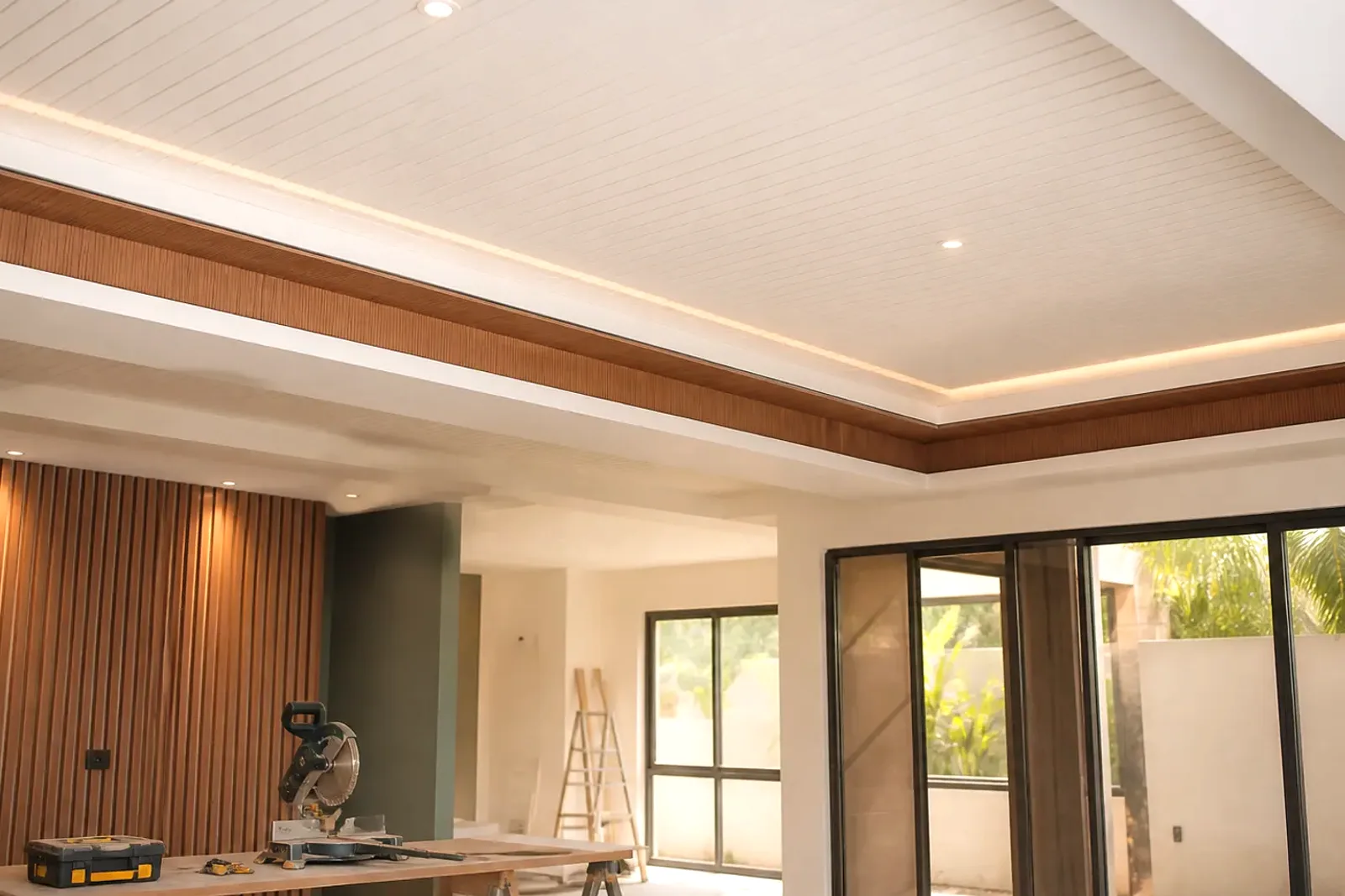 Interior con cielo falso en PVC y detalles de tabla yeso