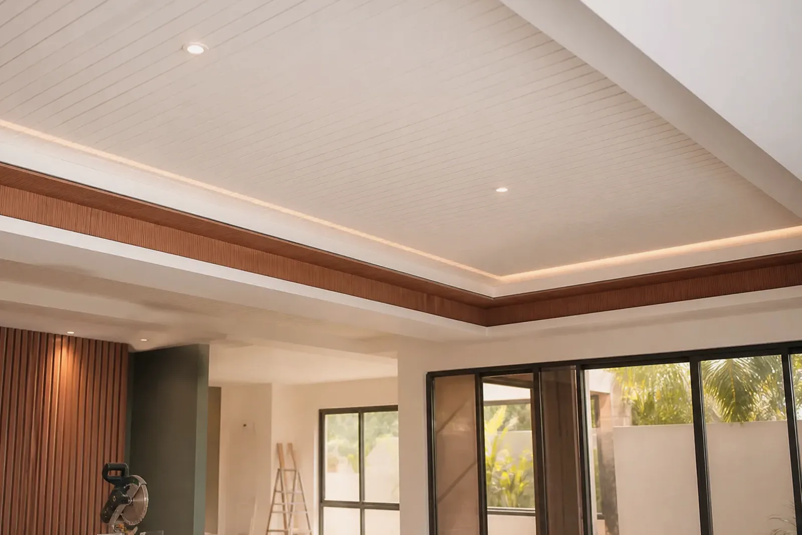 Interior con cielo falso en PVC y detalles de tabla yeso