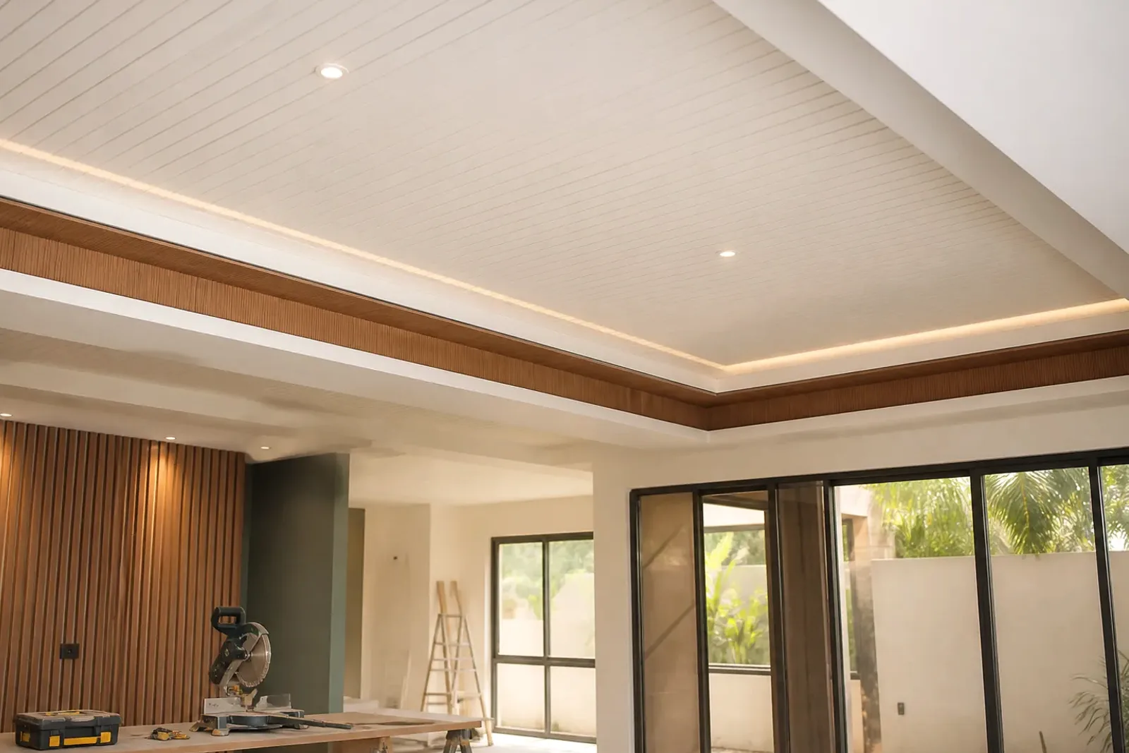 Interior con cielo falso en PVC y detalles de tabla yeso