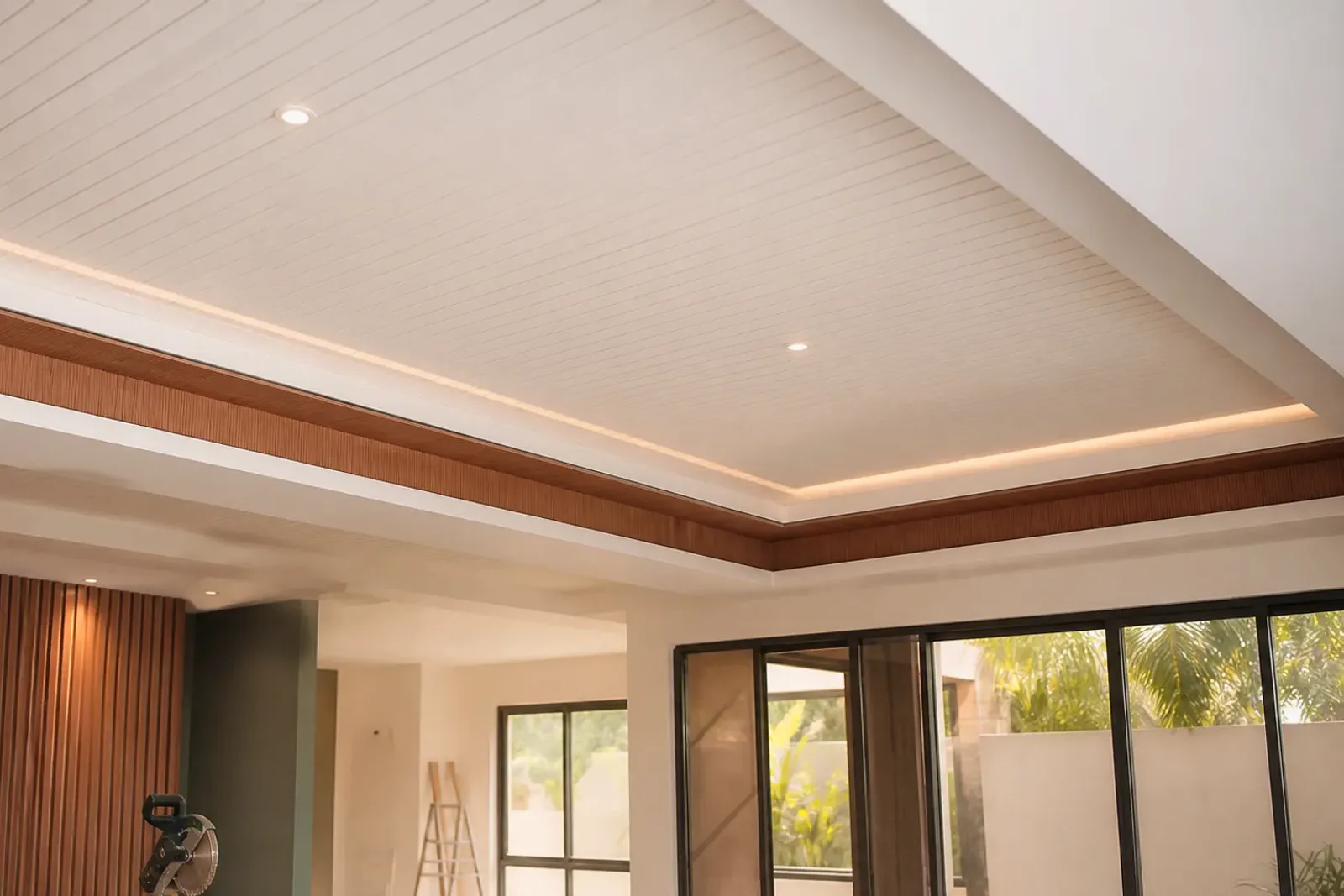 Interior con cielo falso en PVC y detalles de tabla yeso
